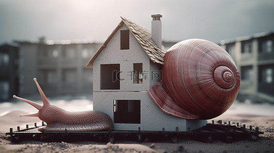 动物蜗牛背景图片_在建房屋在 3D 渲染中取代蜗牛壳