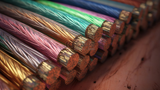 金中背景图片_3d 渲染中的多色绝缘铜电线和电缆