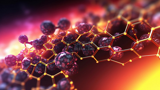 十六角形背景图片_科学或医学背景六角分子原子结构的 3D 插图