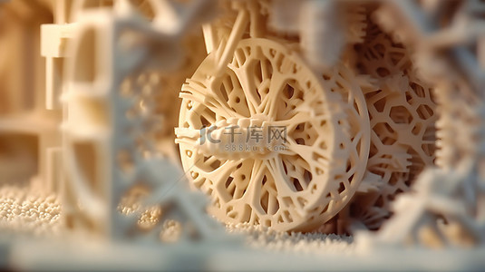 粉末工业打印机上 3D 打印物体的特写