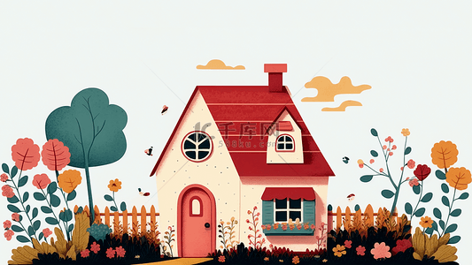 房子卡通红色可爱背景