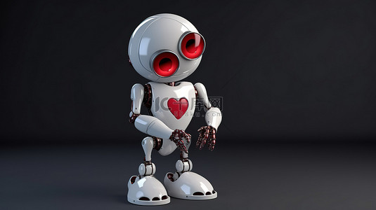 令人惊叹的 3D 渲染中的红色机器人心脏可爱的 ai 机器人