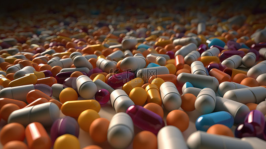 健康胶囊背景图片_3D 渲染背景充满各种健康胶囊和药丸