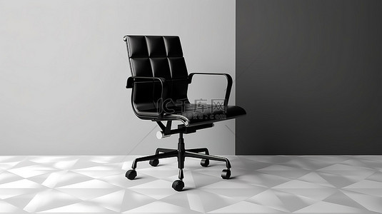 浅色家具背景图片_现代黑色办公椅，配有光滑的金属框架，浅色背景 3D 渲染插图，用于现代设计布局海报