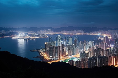 晚上从山顶看香港天际线
