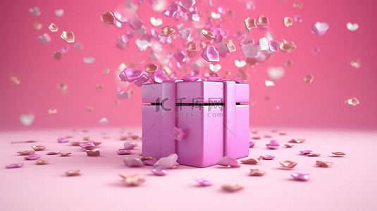 粉情人节背景图片_浮动粉红色礼品盒的 3D 渲染