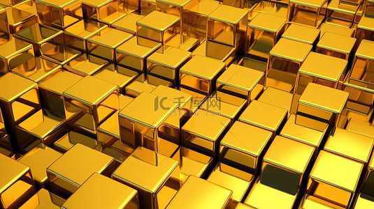 黄色金属色背景图片_金属金色色调中闪闪发光的黄色金属立方体的 3D 渲染插图