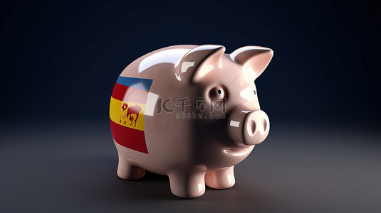 储蓄罐的 3d 渲染描绘了西班牙的积极经济增长