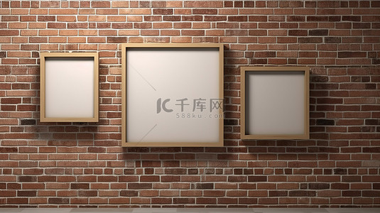 晶瓷画图片背景图片_在 3d 的砖墙上显示的空白图片框