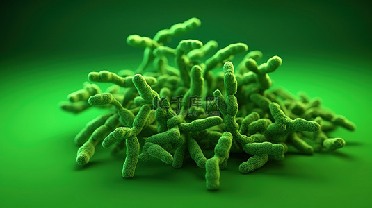 医疗绿色背景图片_3D 插图科学概念染色体在郁郁葱葱的绿色背景下显示