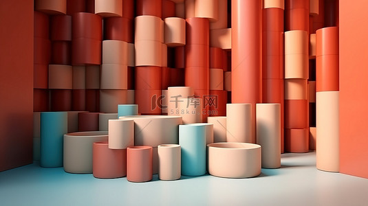 简单抽象图案背景图片_柔和照明的最小圆柱形抽象图案的时尚 3D 渲染