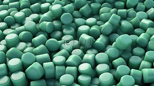绿色口香糖令人愉悦，薄荷色调的充满活力的糖果品种 3D 渲染