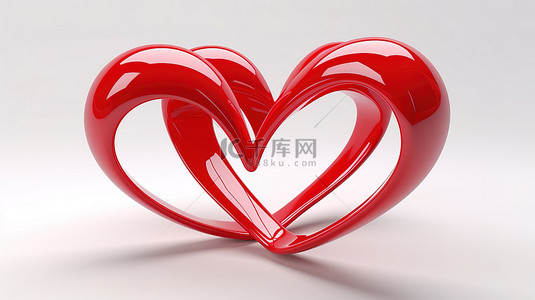 浪漫的 3D 渲染红心隔离在白色背景上，非常适合情人节