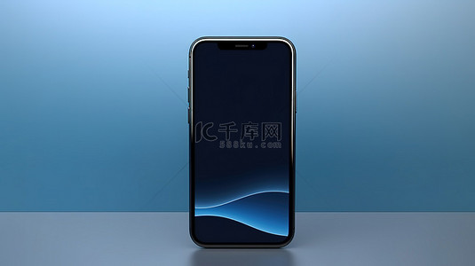 带全屏显示的黑色智能手机的蓝色背景隔离 3D 渲染