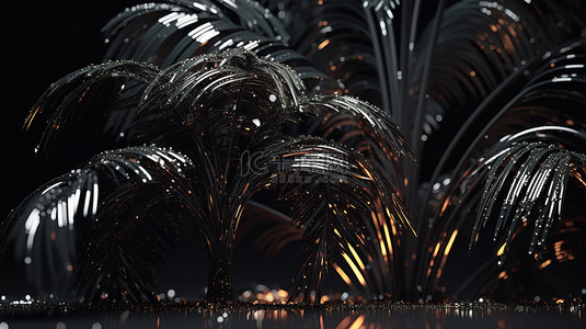发光的植物背景图片_抽象 3D 渲染中闪闪发光的黑色棕榈树