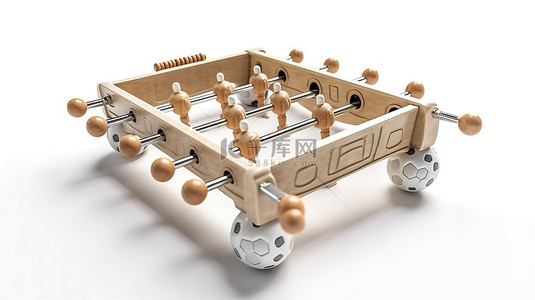 白色背景上的 3D 渲染粘土风格足球桌足球比赛