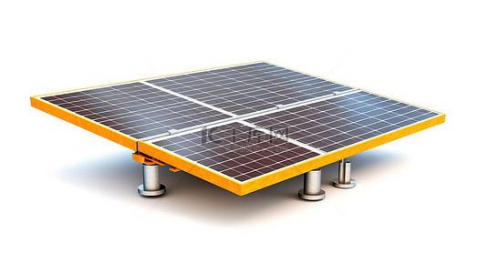 用于家庭绿色能源的白色背景太阳能电池板的 3D 插图
