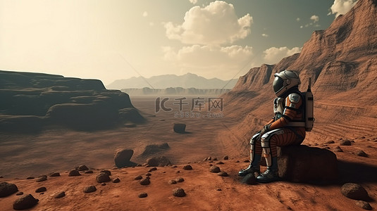 火星殖民地 宇航员在 3D 渲染中看到的这颗红色星球的风景