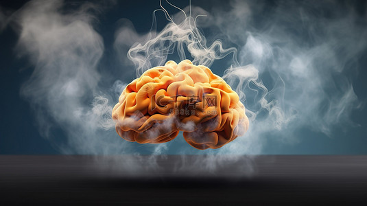 烟创意背景图片_3D 插图大脑与卡通烟迹和复制空间一起翱翔