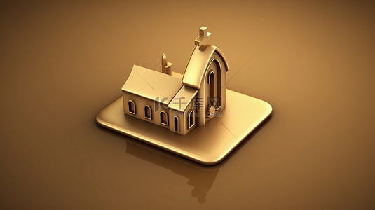 哑光金板上的金色教堂符号是信仰的标志性代表