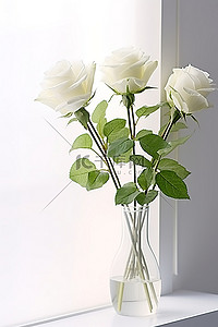 白玫瑰背景图片_花瓶里的白玫瑰