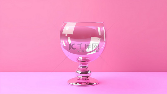 优雅的玻璃奖杯悬挂在粉红色背景上令人惊叹的 3D 渲染