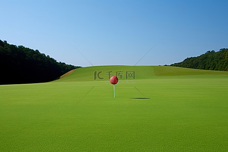 打高尔夫球模特背景图片_蓝天上草绿色的高尔夫球