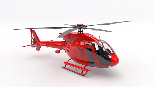 在侧视图中渲染了红色直升机的 3d 模型