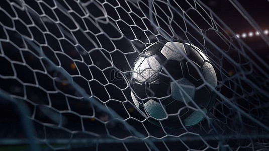 踢足球的网背景图片_目标实现了足球在网中的 3d 渲染与体育场照明背景