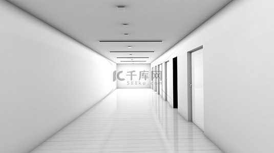 白色墙壁和清晰空间的简约走廊的 3D 渲染