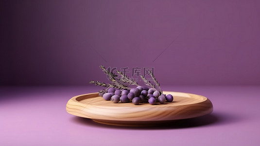 木质讲台简约背景，用于 3D 渲染紫色自然产品展示
