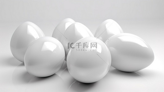 背景纯白色背景图片_复活节项目灵感闪闪发光的白蛋在 3d 渲染在纯白色背景上