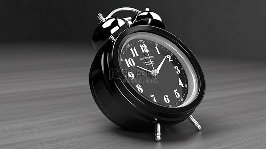 3D 渲染黑色闹钟时尚提醒时间的价值