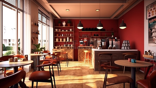 家居装饰家居背景图片_咖啡馆或小酒馆的令人惊叹的 3D 渲染