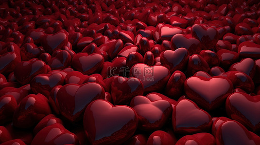 情人节图案背景图片_渲染的红色心形图案