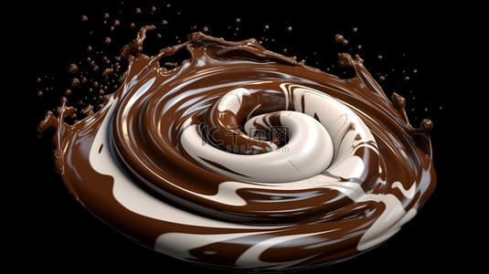 剪辑路径启用巧克力和牛奶旋转形成风暴的 3D 渲染