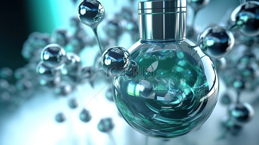 护肤化妆品医疗技术研究所液体气泡概念内分子的 3D 图示