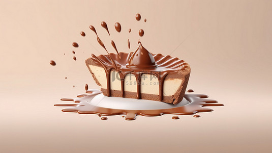 白色背景上巧克力和牛奶口味飙升的馅饼的 3D 插图
