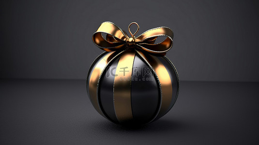 黑棕色和金色圣诞球的 3D 渲染