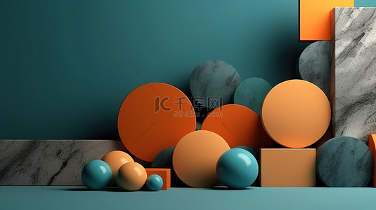 橙时尚背景图片_充满活力的橙绿色和蓝色产品展示石