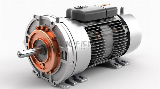 白色背景下电动机的孤立 3D 渲染