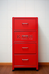 家具红色背景图片_带有墙砖的红色抽屉柜
