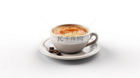 站在白色背景上的咖啡杯的 3D 渲染插图