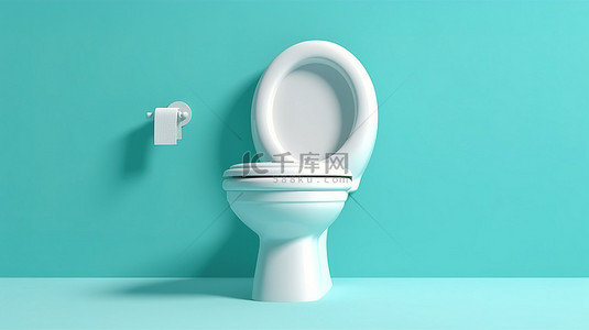 厕所公用背景图片_绿松石背景与细长陶瓷白色冲洗阀抽水马桶厕所 3d 渲染