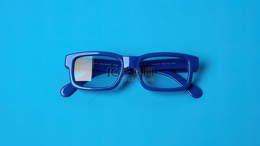 保护眼睛眼背景图片_蓝色平躺，配有一副 3D 眼镜