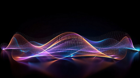 具有发光点和线的未来连接的网状波的 3D 渲染