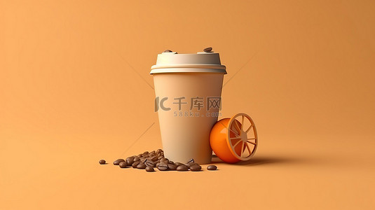 咖啡杯3d背景图片_采用最小塑料杯设计的创新咖啡 3D 渲染