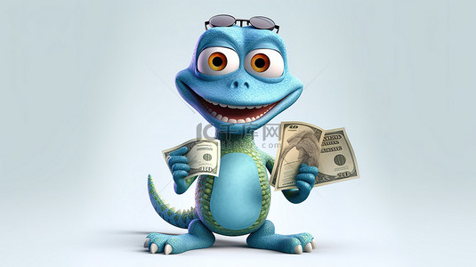 滑稽的背景图片_滑稽的 3d 蜥蜴，带有美元符号和标语牌