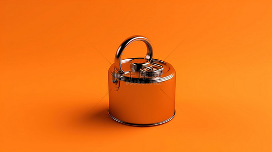 橙色背景下单色金属罐的 3d 渲染
