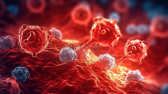 血液背景图片_癌细胞进入血液的 3d 渲染